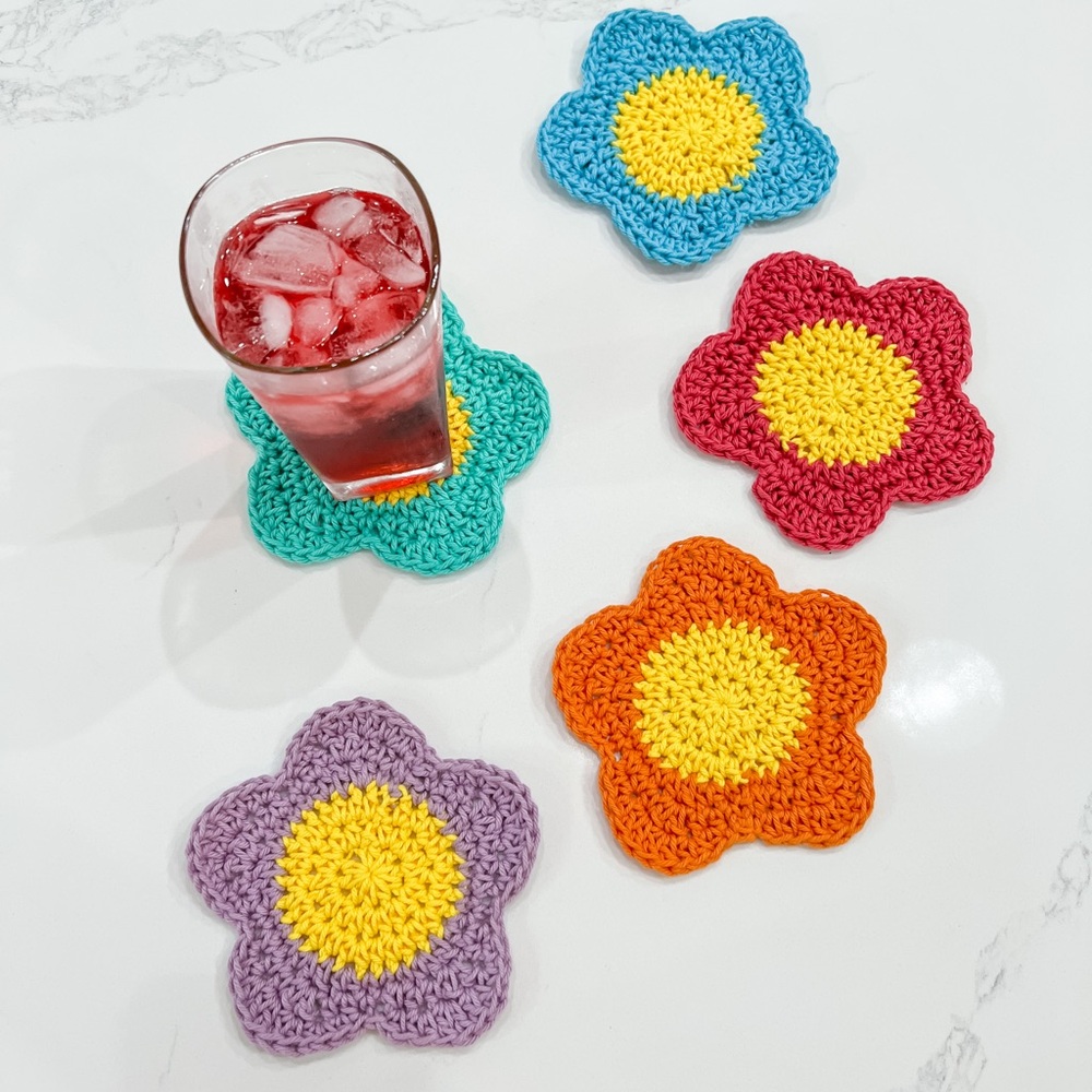 Crochet flower coasters